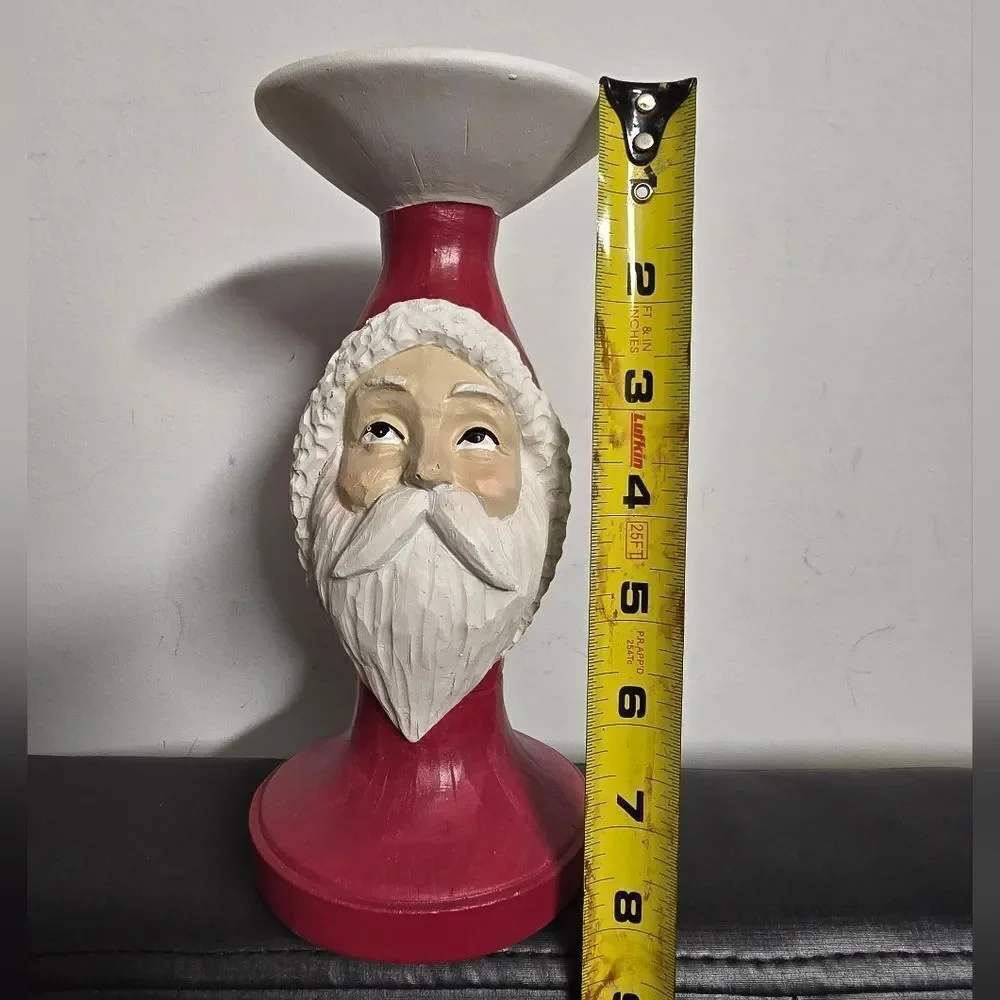 New Christmas Holiday Time Polyresin Santa Candle Holder, 10 in H